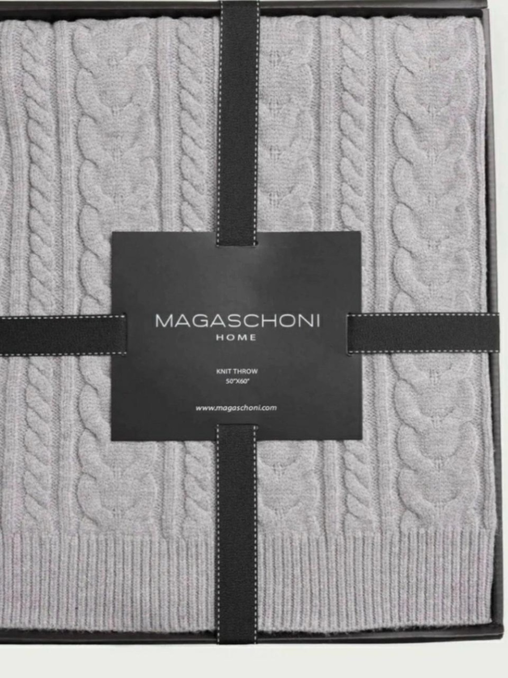 Magaschoni Light Gray Cable Knit Throw Blanket
